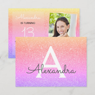 13th Birthday Sparkle Rainbow Photo Invitation