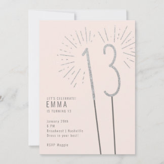 13th Birthday Sparkler Girl's Invitation