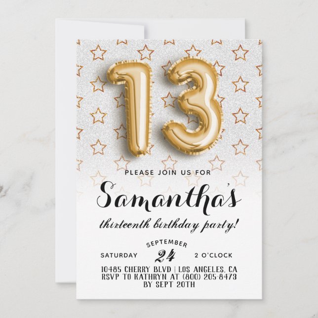 13th Birthday Star Glitter Invitation (Front)