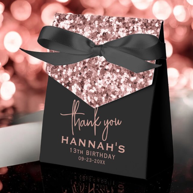 13th Birthday Thank You Rose Gold Glitter Script Favor Box (Creator Uploaded)