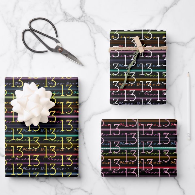 13th Birthday Typography Wrapping Paper Sheet (Front)