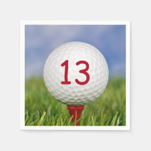 13th birthday white golf ball on red tee napkin