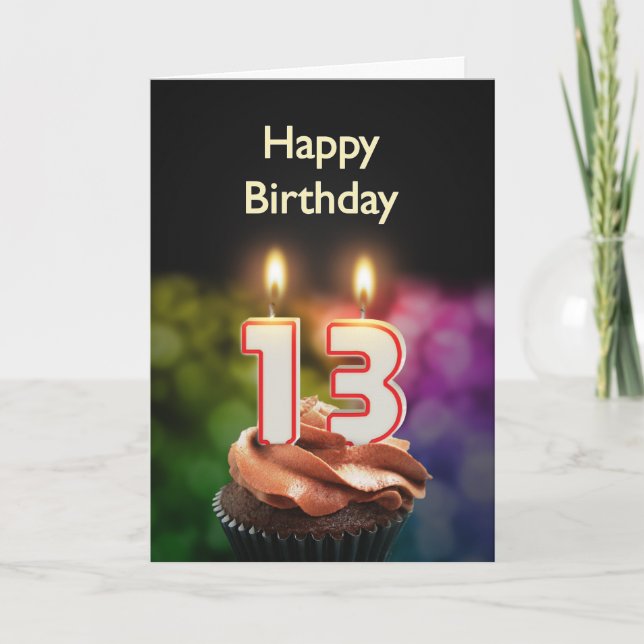 13th Birthday with cake and candles Card (Front)