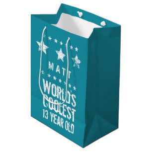 13th Birthday World's Coolest 13 Year Old Teal Z13 Medium Gift Bag