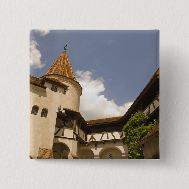 13th Century Bran Castle (Draculas' Castle), 2 Inch Square Button (Front)