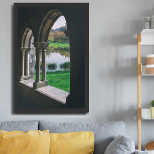 13th century Medieval gothic cloister by a lake Photo Print