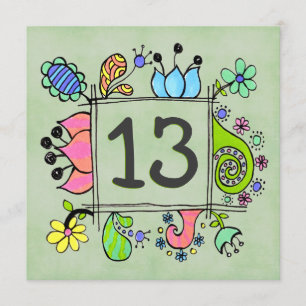 13th Doodles Colourful  Birthday Party Invitation