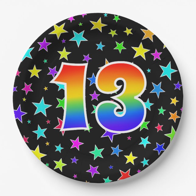 13th Event: Bold, Fun, Colourful Rainbow 13 Paper Plate (Front)