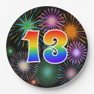 13th Event - Fun, Colorful, Bold, Rainbow 13 Paper Plate