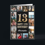 13th Happy Birthday Black and Gold Photo Collage Card<br><div class="desc">13th Happy Birthday Black and Gold Photo Collage Birthday Card. For further customization,  please click the "Customize it" button and use our design tool to modify this template.</div>
