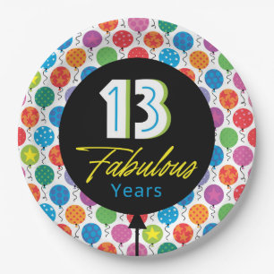 13th Happy Birthday Bright Graphic Balloon  Paper Plate