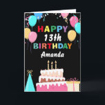 13th Happy Birthday Colourful Balloons Cake Black Card<br><div class="desc">13th Happy Birthday Colourful Balloons Cake Black with personalized name. For further customization,  please click the "Customize it" button and use our design tool to modify this template.</div>