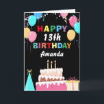 13th Happy Birthday Colourful Balloons Cake Black Card<br><div class="desc">13th Happy Birthday Colourful Balloons Cake Black with personalized name. For further customization,  please click the "Customize it" button and use our design tool to modify this template.</div>