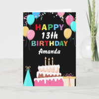 13th Happy Birthday Colourful Balloons Cake Black