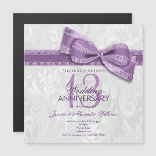 13th Lace Wedding Anniversary Damask and Faux Bow Magnetic Invitation