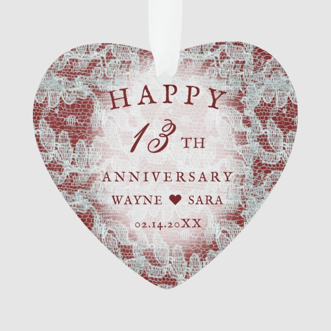 13th Lace Wedding Anniversary Ornament (Front)