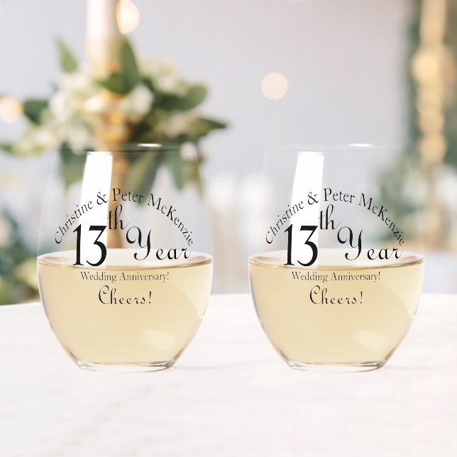 13th Lace-Wedding Anniversary Signature  Stemless Wine Glass (Insitu (Wedding))