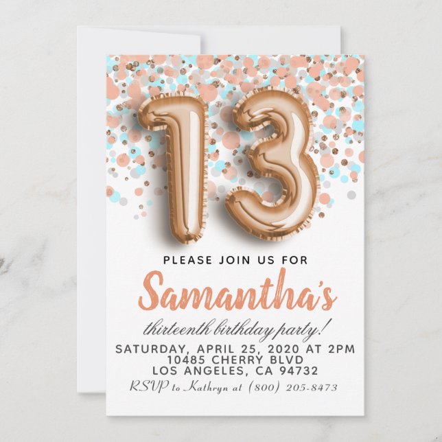 13th Rose Gold Birthday Invitation (Front)