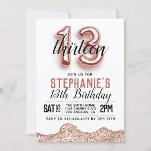 13th Rose Gold Birthday Invitation