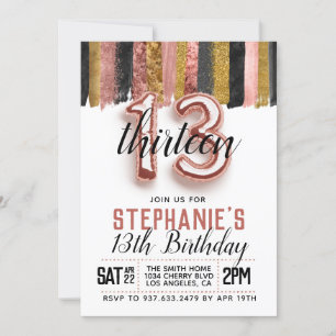 13th Rose Gold Birthday Invitation