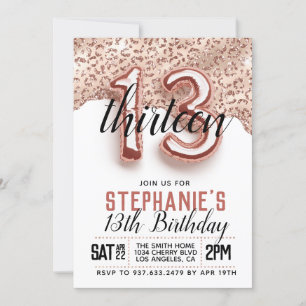 13th Rose Gold Birthday Invitation