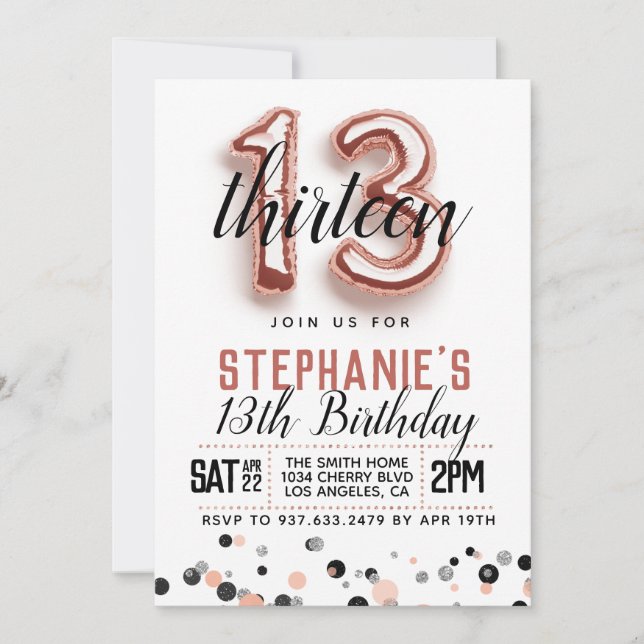 13th Rose Gold Birthday Invitation (Front)