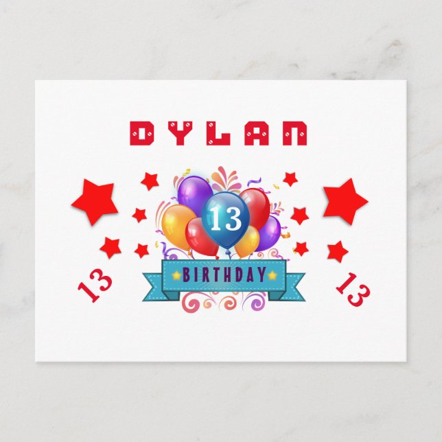 13th Save Date Birthday Balloons and Stars S11 Announcement Postcard (Front)