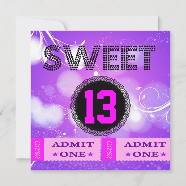 13th Sweet 13 Birthday Party Tickets Fun Invitation (Front)