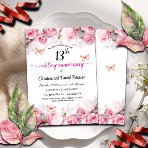 13th Wedding Anniversary Elegant Blush Roses Invitation