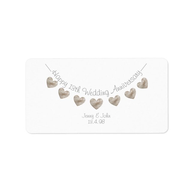 13th Wedding Anniversary lace heart labels (Front)