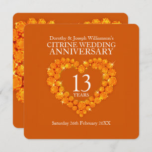 13th wedding anniversary party citrine orange invitation