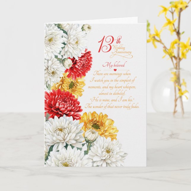 13th Wedding Anniversary Sentimental Chrysanthemum Card (Yellow Flower)