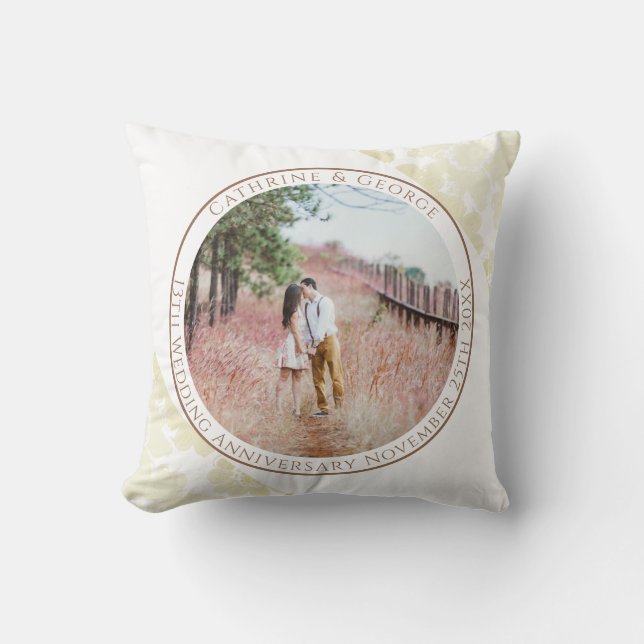 13th White Lace-like Custom Photo Anniversary Throw Pillow (Front)