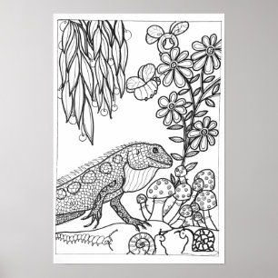 13x19 colouring poster with lizard