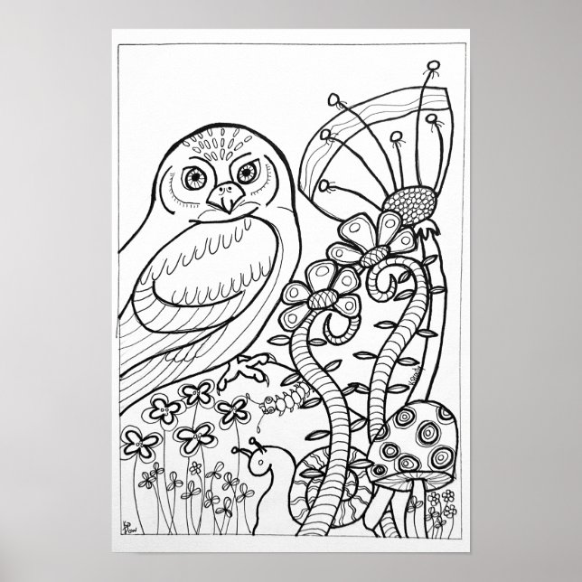 13x19 colouring poster with owl (Front)