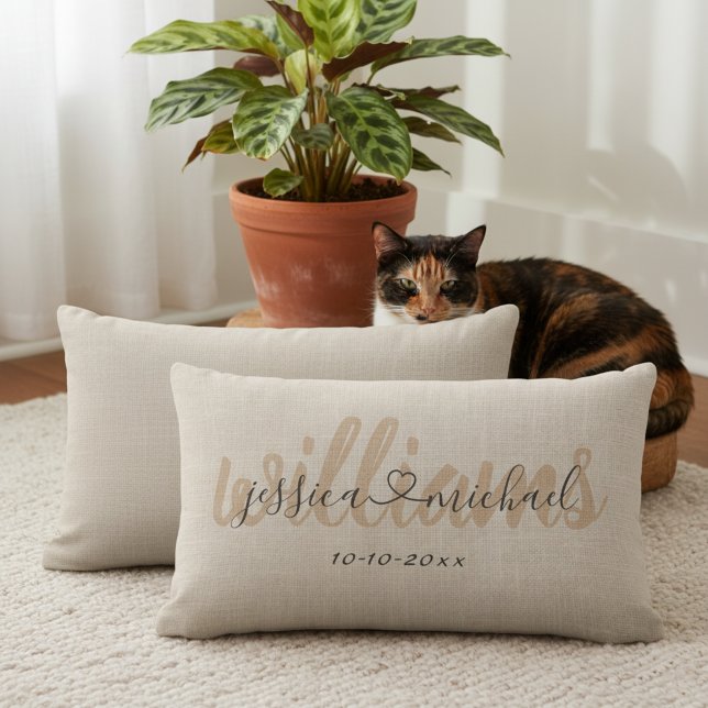 13x21 Rustic Personalized Wedding Lumbar Pillow (Awesome gift for newlyweds - personalized stylish throw pillow with their names and wedding date.)