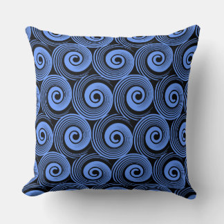 140216 Spirals - Baby Blue on Black Throw Pillow