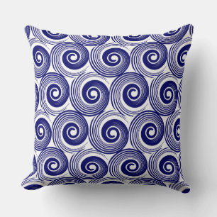140216 Spirals - Deep Navy on White Throw Pillow