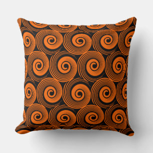 140216 Spirals - Orange on Black Throw Pillow