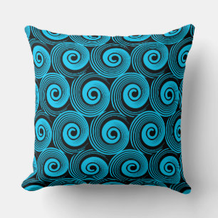 140216 Spirals - Sky Blue on Black Throw Pillow