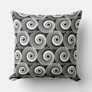 140216 Spirals - White on Black Throw Pillow