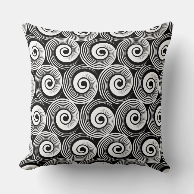 140216 Spirals - White on Black Throw Pillow (Front)