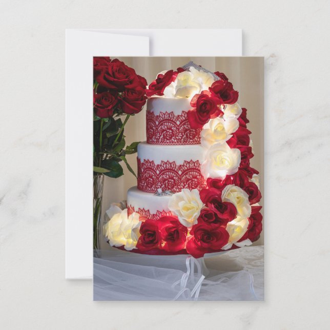1458-Wedding Cake, Bouquet, Rings and Veil Invitation (Front)