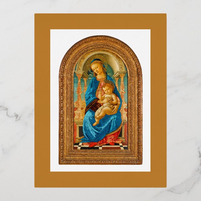 1470 Botticelli Madonna and Child Enthroned  Foil Invitation Postcard (Front)