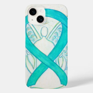14 coque iphone d'angle de ruban turquoise pour la se