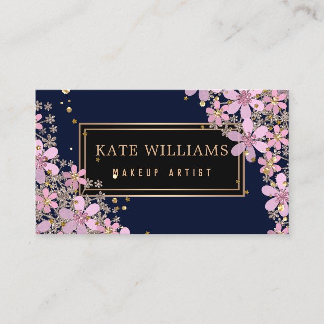 14 Elegant flower pattern, elegant, pink flowers Business Card (Front)