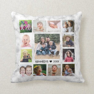 14 Family Photo Collage Create Your Own Marble Throw Pillow