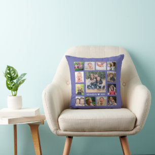 14 Family Photo Collage Create Your Own Periwinkle Throw Pillow