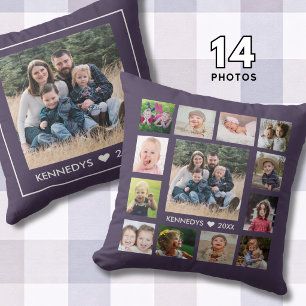14 Family Photo Collage Create Your Own Purple Throw Pillow