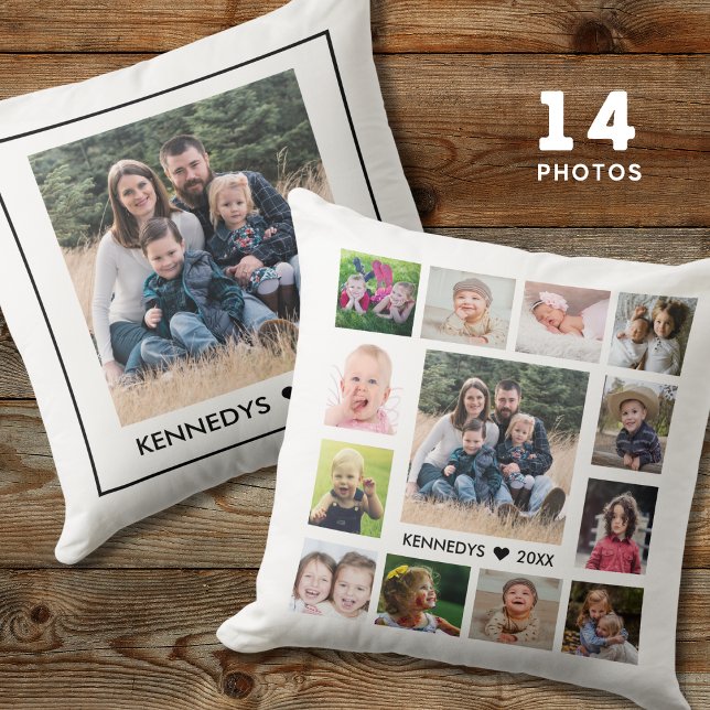14 Family Photo Collage Create Your Own White Throw Pillow (Creator Uploaded)